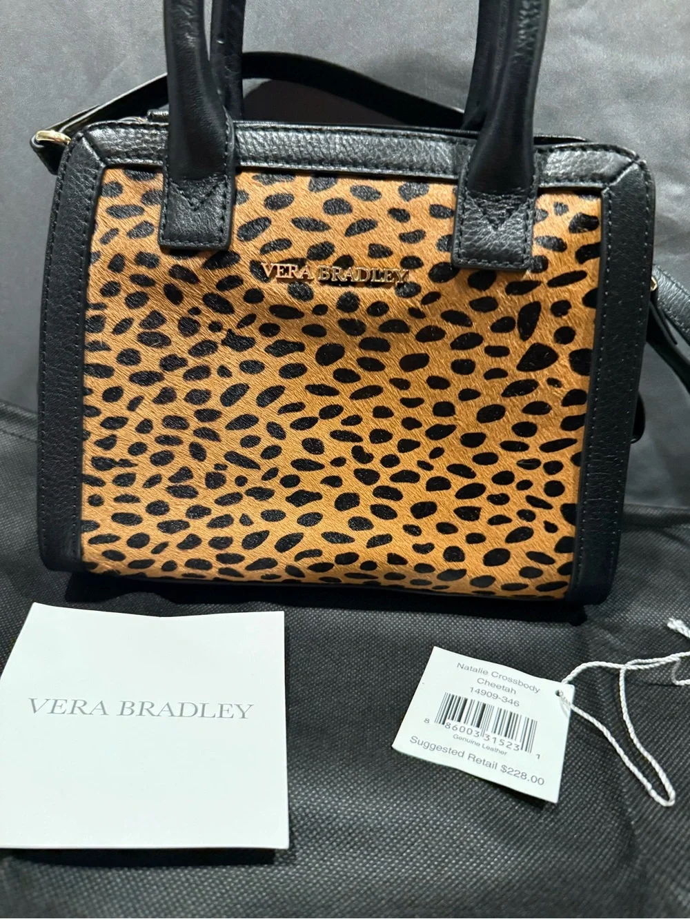 Vera Bradley Cheetah-Print Mini Satchel - Black & Tan